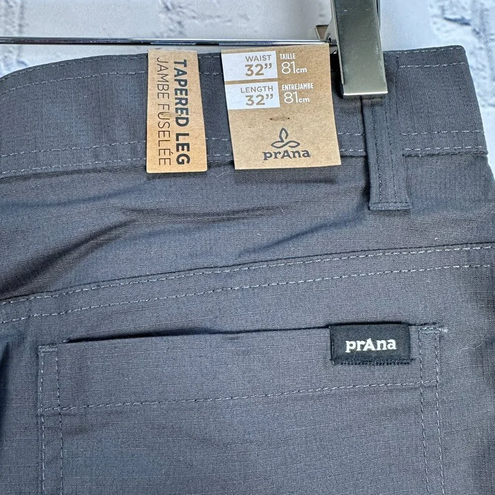 prAna Men's Double Peak‎ Ripstop Tapered Leg Pant, Size W32 x L32, Charcoal